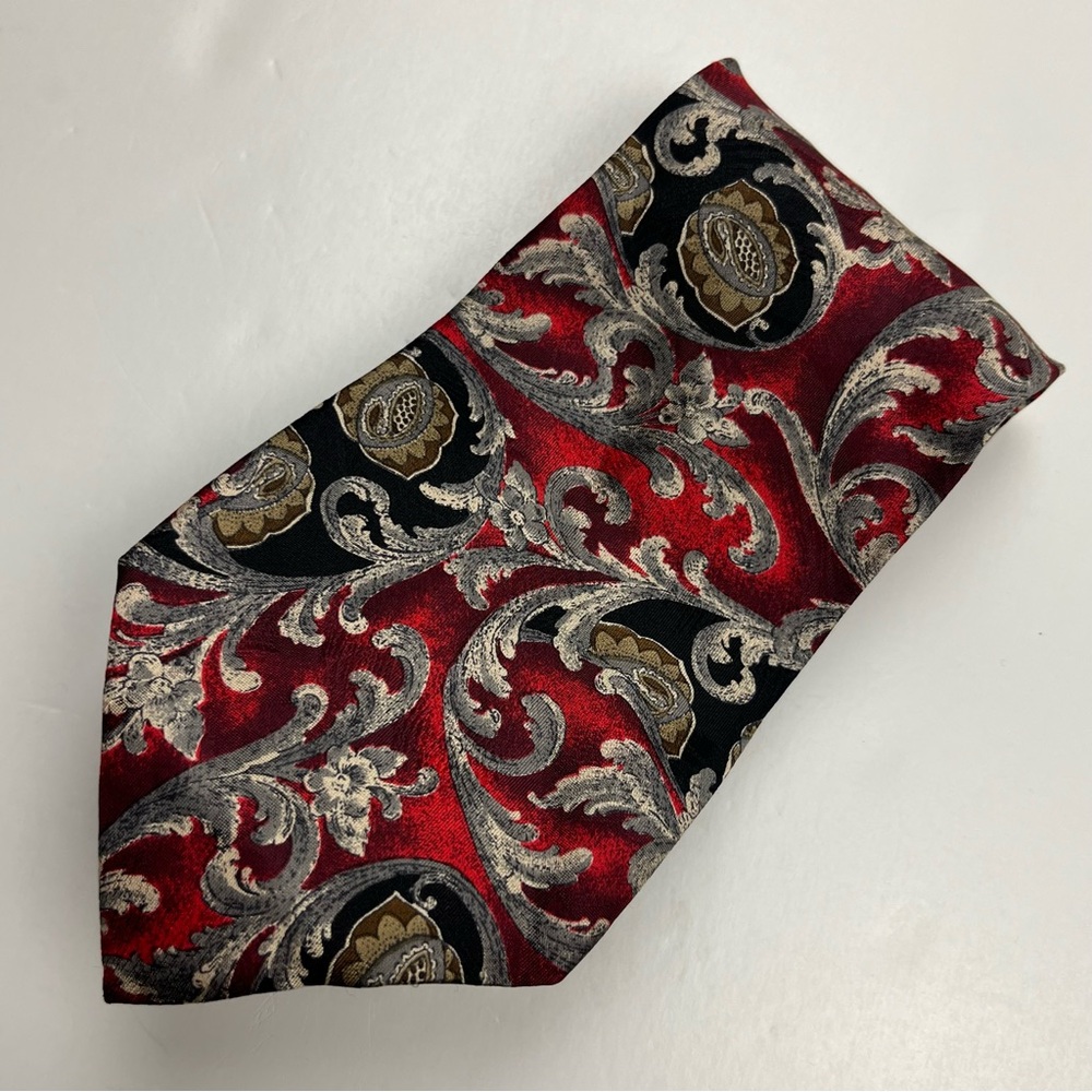 Emilio Romano 100% Silk Classic Red‎ Black Paisley Men's Neck Tie Office Work
